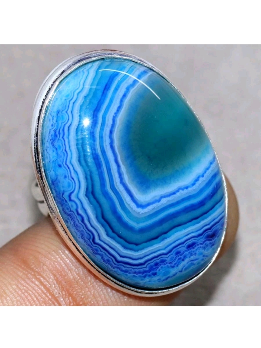 Blue Botswana Agate Gemstone 925 Sterling Silver Handmade Ring